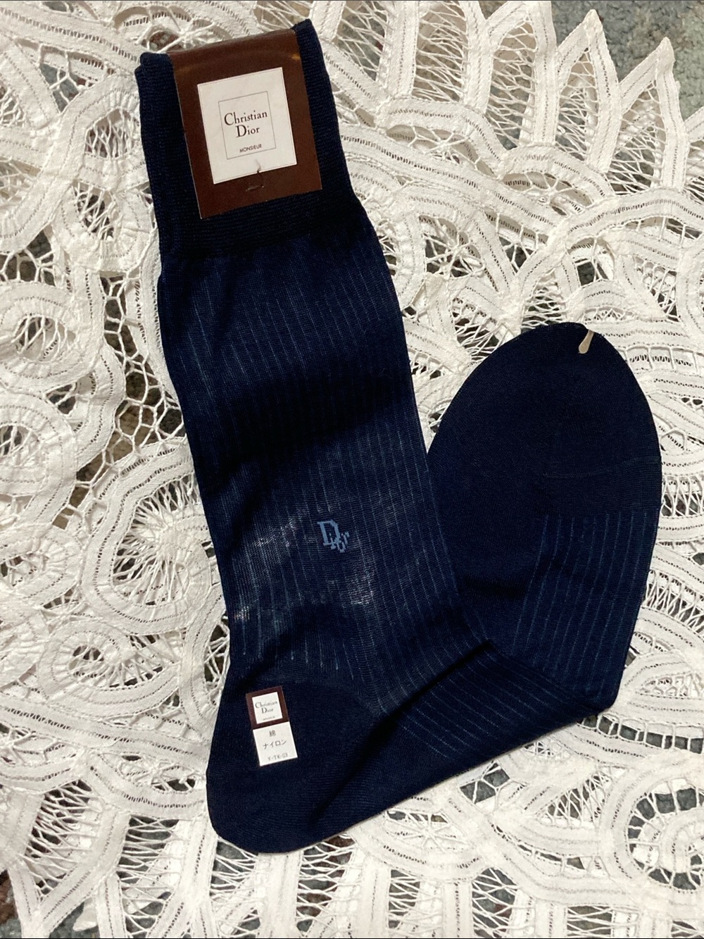 Dior Men’s Dark Navy Pinstripe Dress Socks